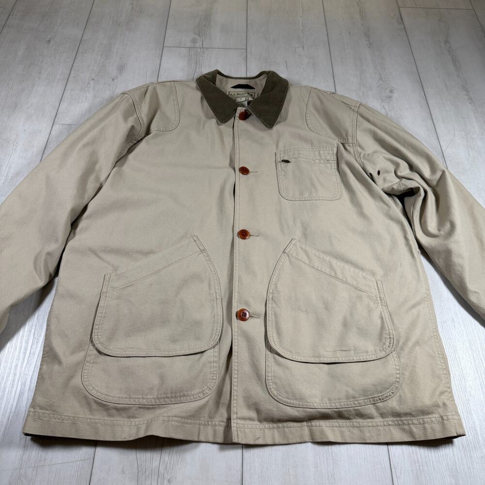 LL Bean Field Barn Coat Mens XL Tan Cotton Canvas Removable Liner Jacket Vintage